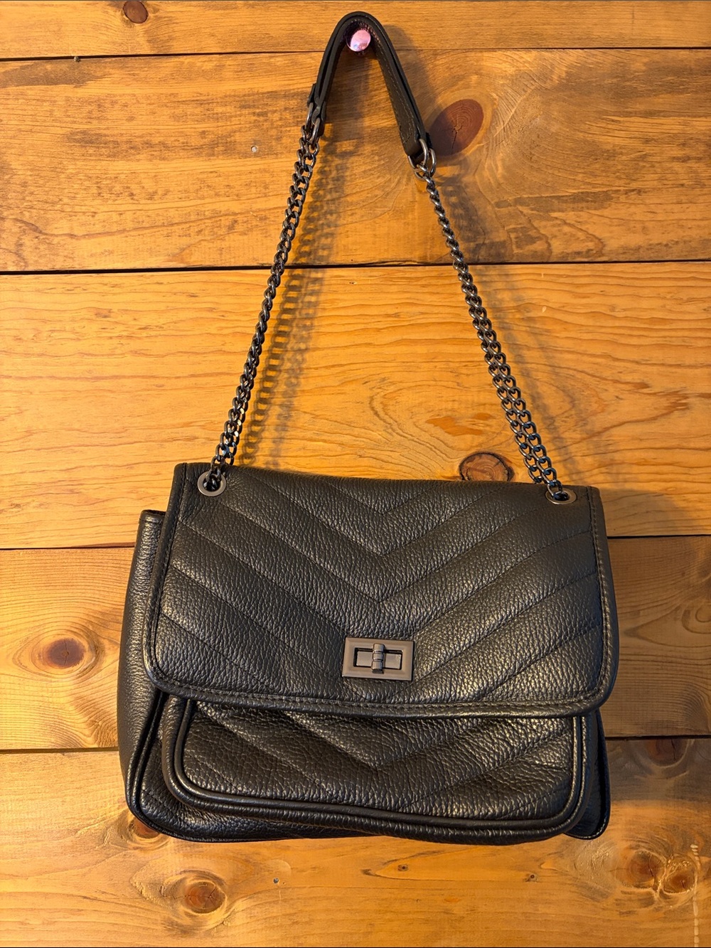 Leather Shoulder Bag - Black